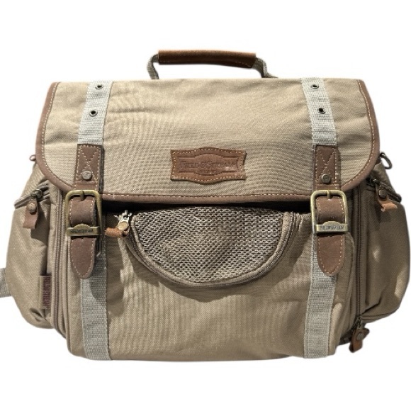 Field & Stream Canvas Messenger Bag Tan With Leather Trim Detachable Nylon Strap - Picture 2 of 15
